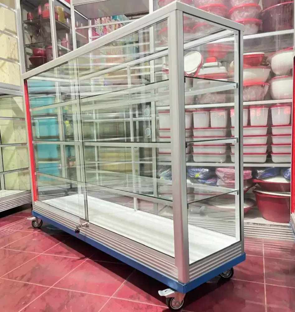 Etalase Kaca Panjang 1,5M Buat Usaha || Pakai Roda & Kunci