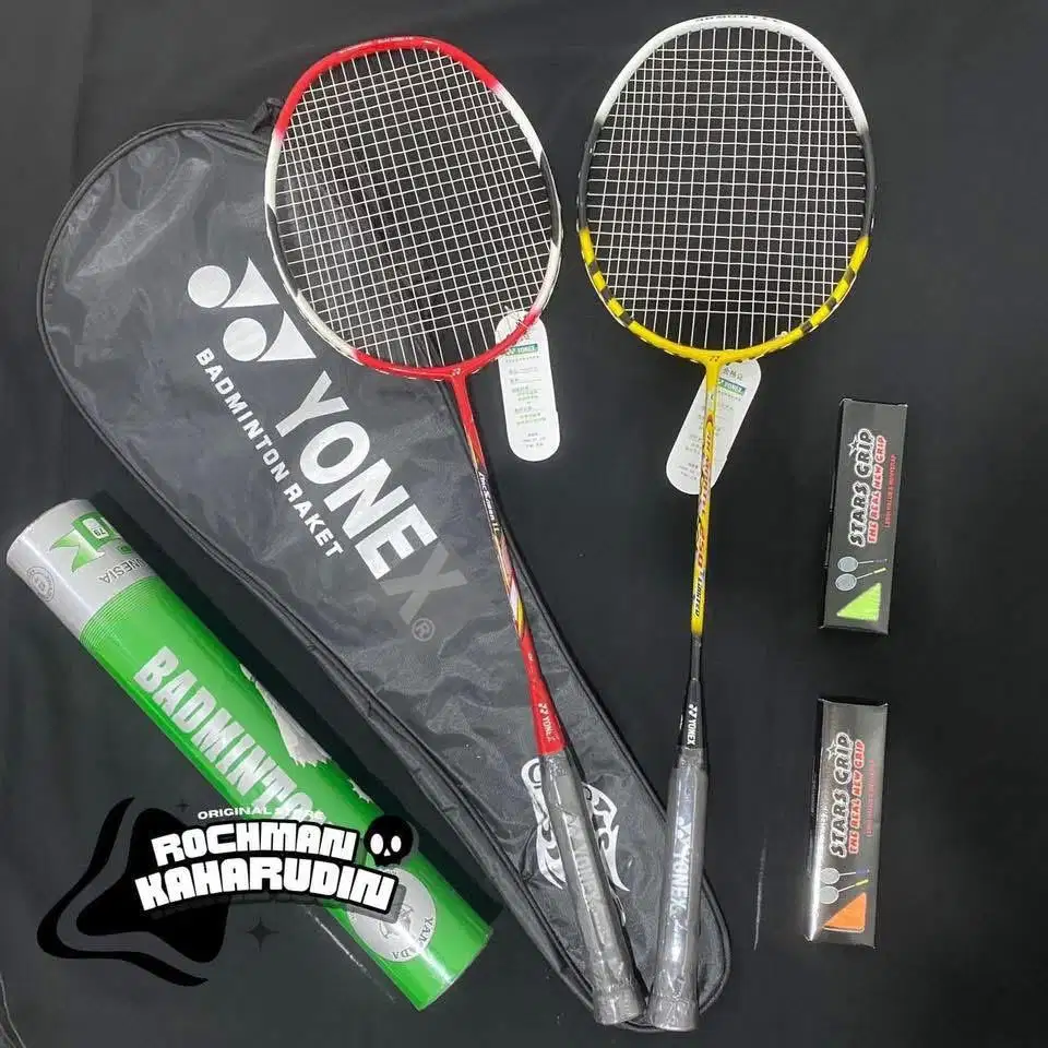 Promo paketan raket lengkap ( 2 raket 2 grip 1 sarung plus kok 1 slop