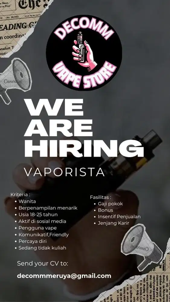 Dicari VAPORISTA berpengalaman
