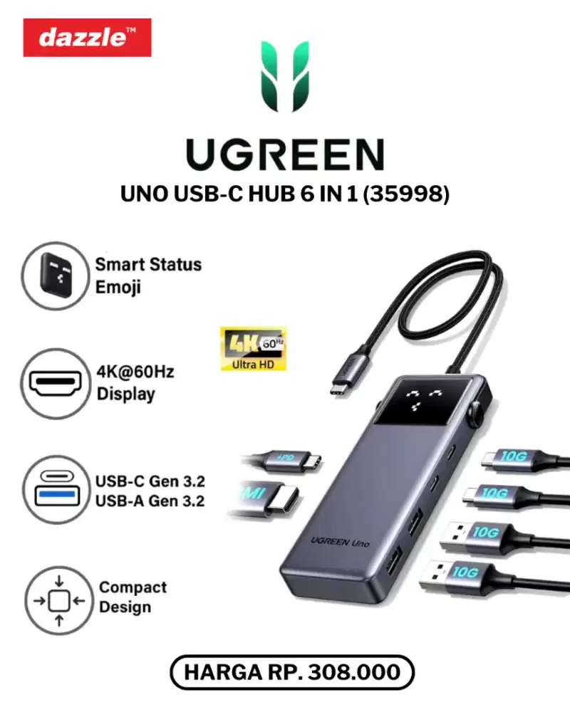 UGREEN UNO USB HUB TYPE C 6-IN-1 (35998)