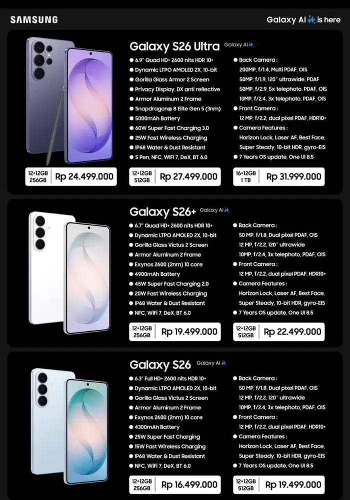 Samsung S26Ultra Cashback UP TO 3jt dan Accs UP TO 3jt