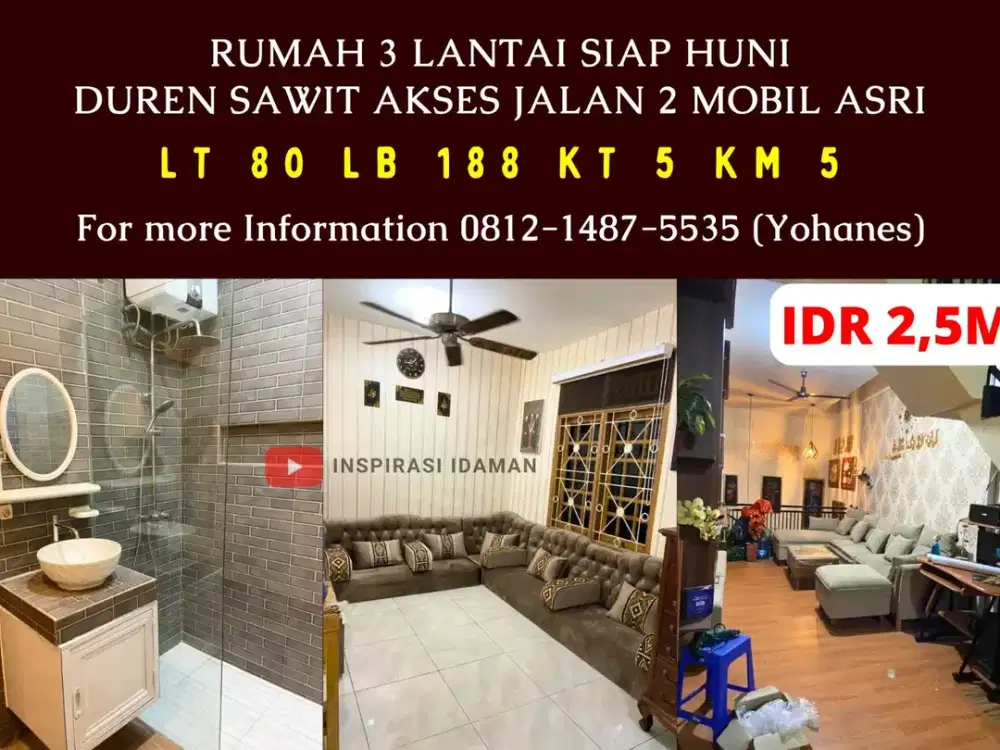 Rumah 3 Lantai Siap Huni Duren Sawit Akses Jalan 2 Mobil Asri