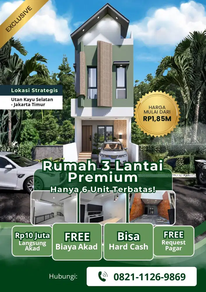 Dijual Rumah 3 Lantai bisa KPR, SHM, Dekat Tol Rawamangun