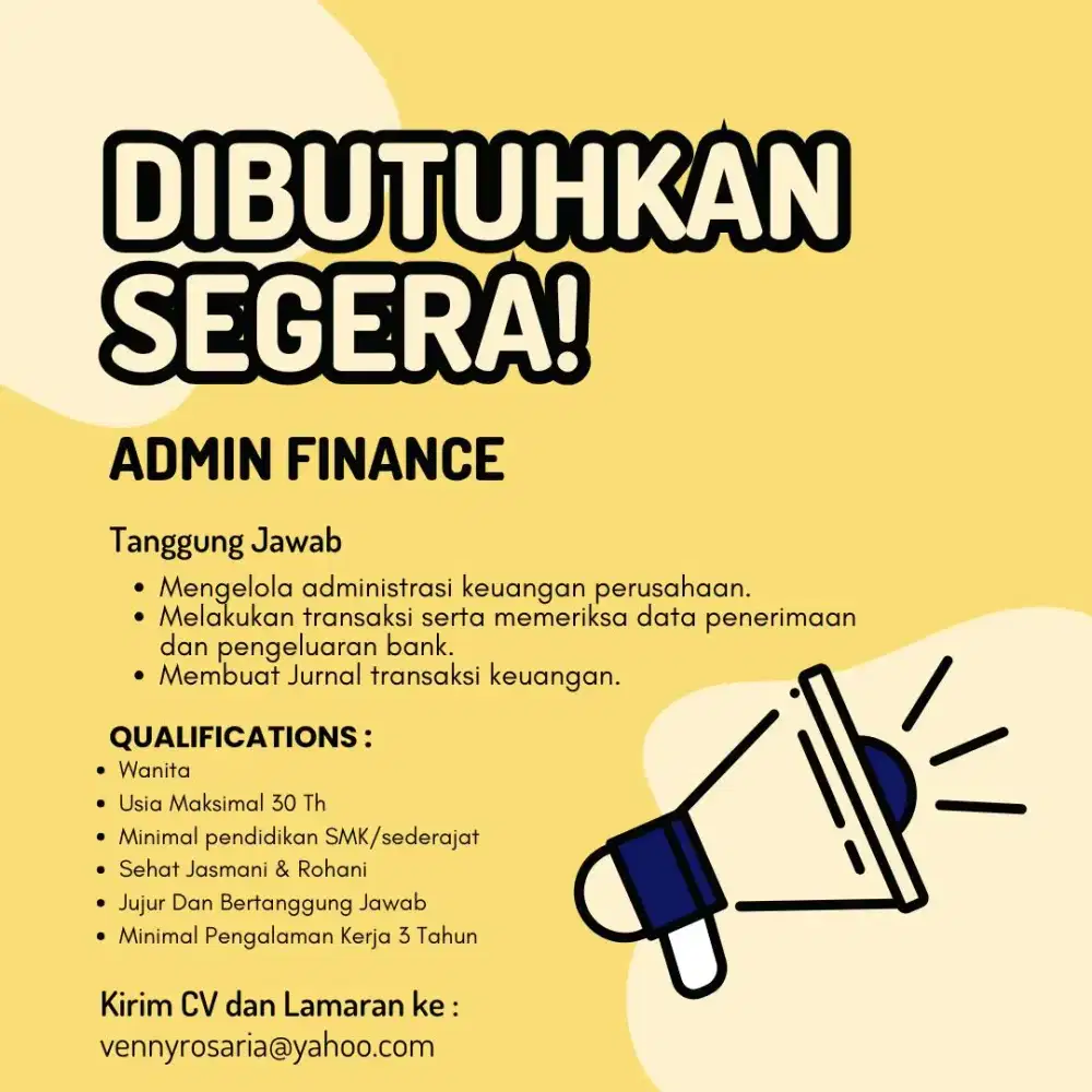 Lowongan Kerja Administrasi Finance