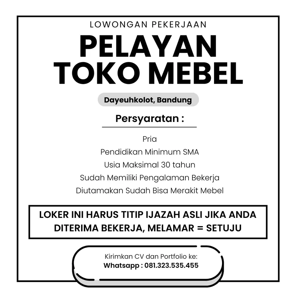 Lowongan Pekerjaan Pelayan Toko Mebel