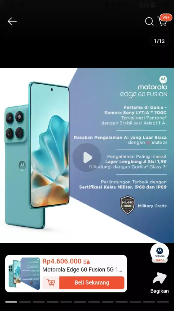 DIJUAL MOTOROLA EDGE 60 FUSION 12/256 PEMAKAIAN BARU SEMINGGU