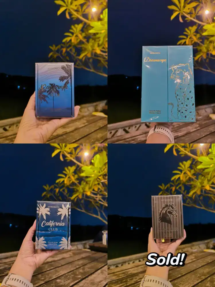 Parfum mykonos, conquer, dreamscape, California blue, California club