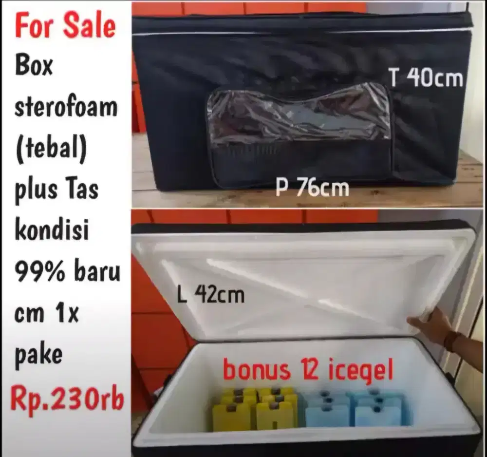 preloved sterofoam + tas ukuran 140cm x 76cm x 42cm plus free ice gell