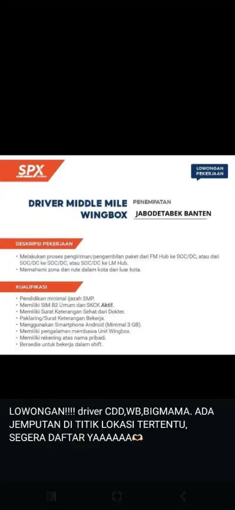 LOWONGAN DRIVER SIM B1UMUM DAN B2UMUM