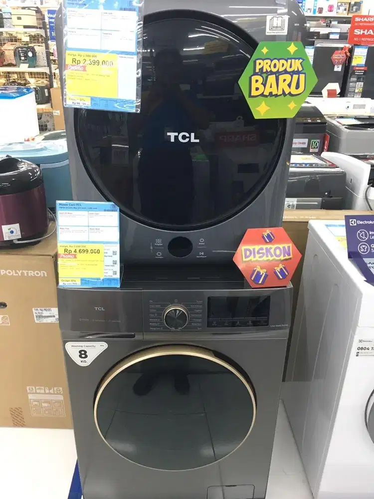 MESIN CUCI TCL 8KG FRONT LOADING DAN DRYER TCL 4KG