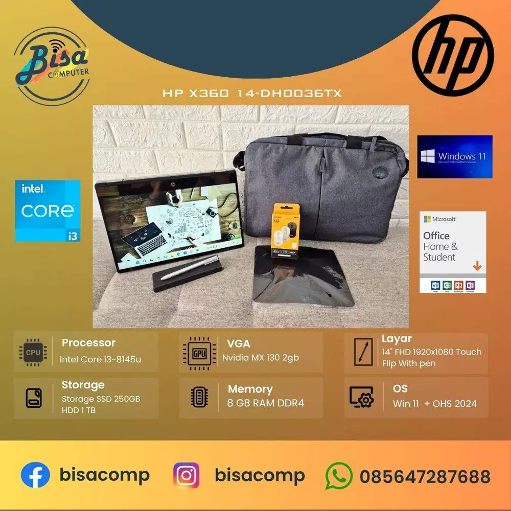 HP X360 14-DH0036TX Core i3 8th Gen SSD 256gb HDD 1Tb Ram 8gb 14inch