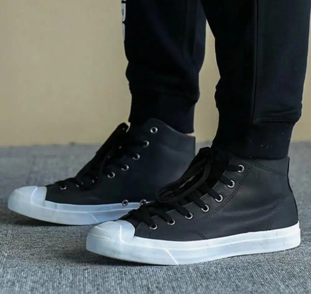 Sepatu Converse Jack Purcell Mid Leather Black White 157707C Second