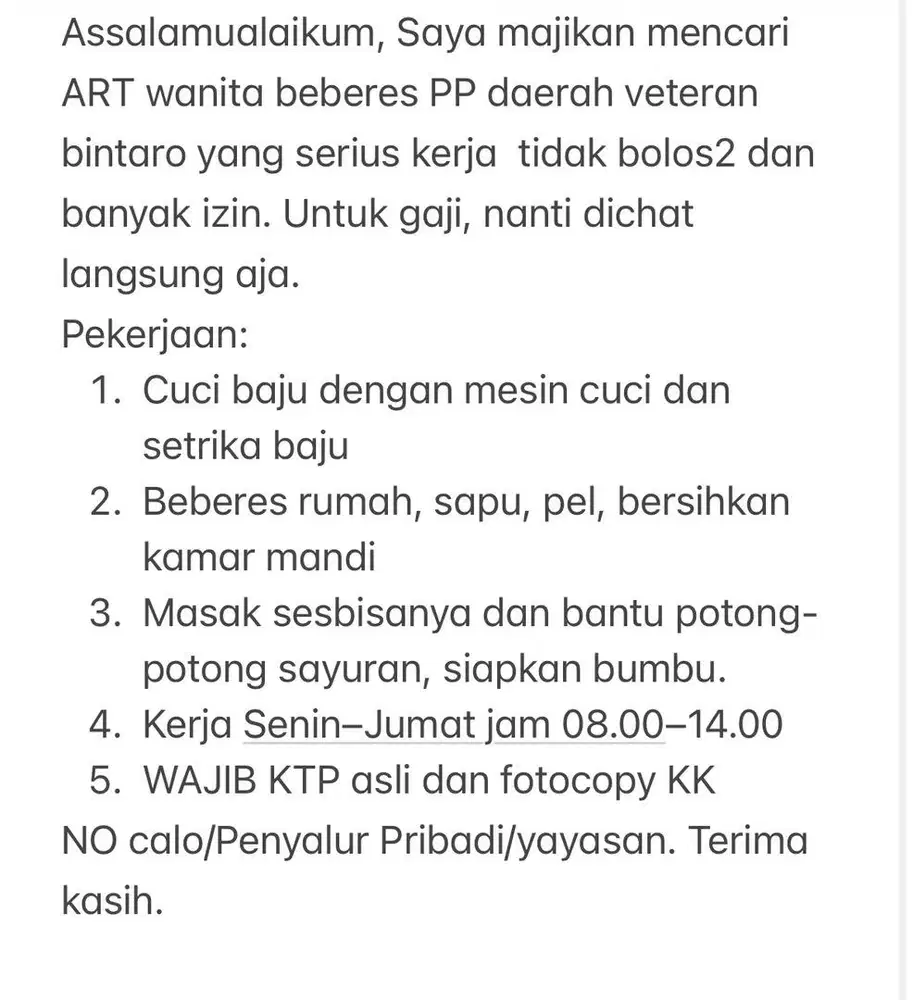 Lowongan Kerja ART beres2