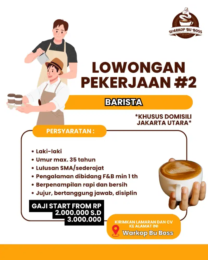 DICARI BARISTA DOMISILI JAKARTA UTARA