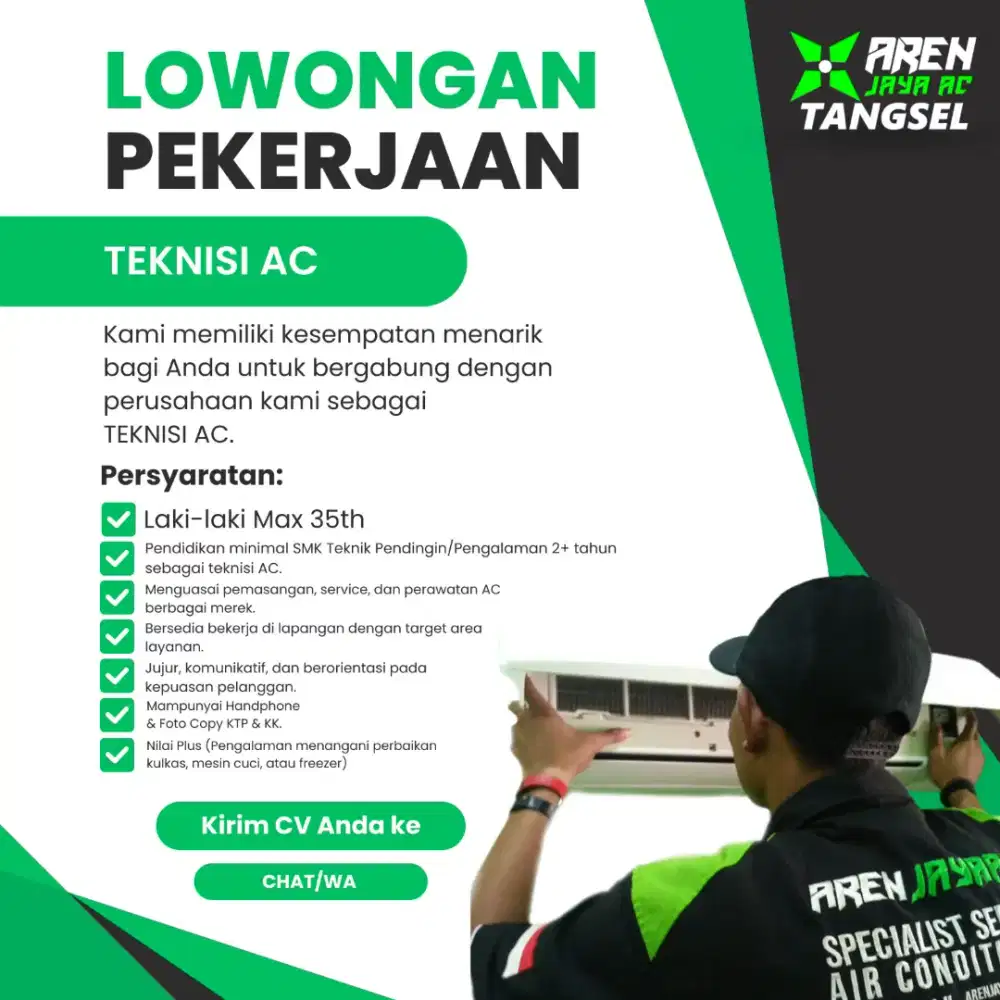 Lowongan kerja sebagai Teknisi AC
