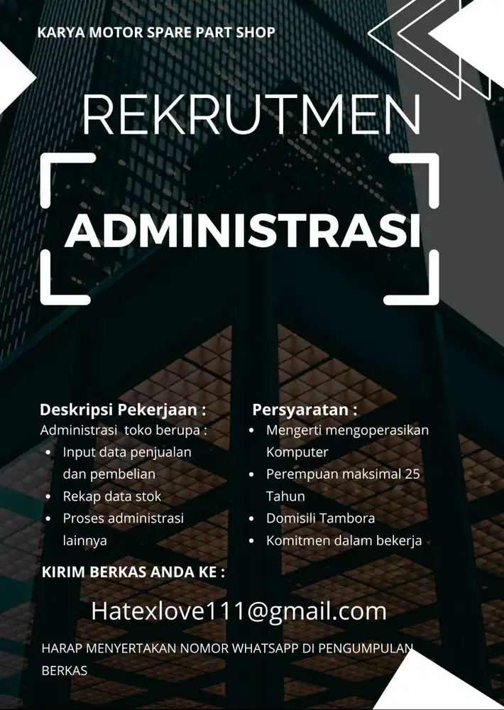 Lowongan Kerja Bagian Admin Toko Spare Part