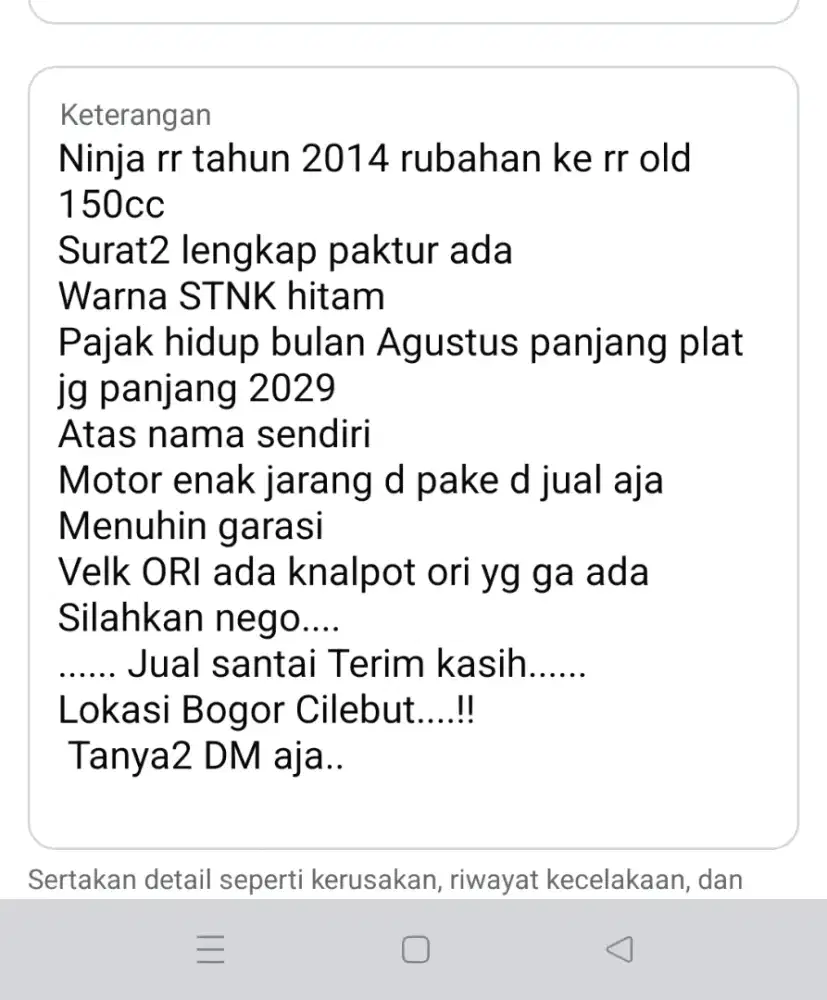 Di jual santai Kawasaki ninja 150Rr