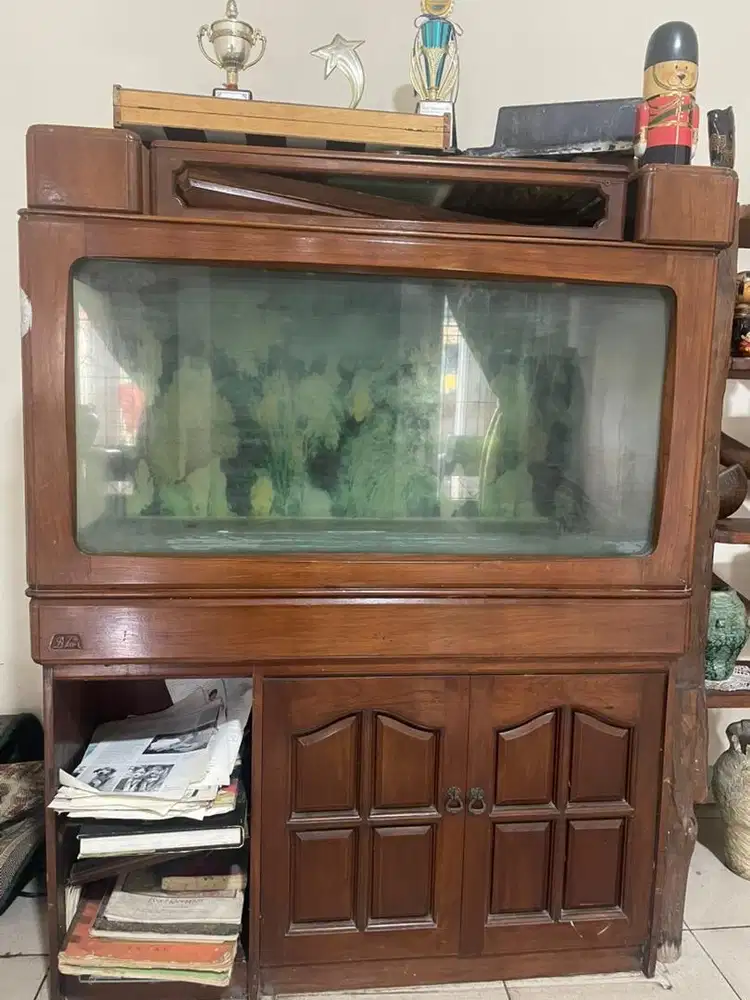 Aquarium ikan arwana kayu lemari