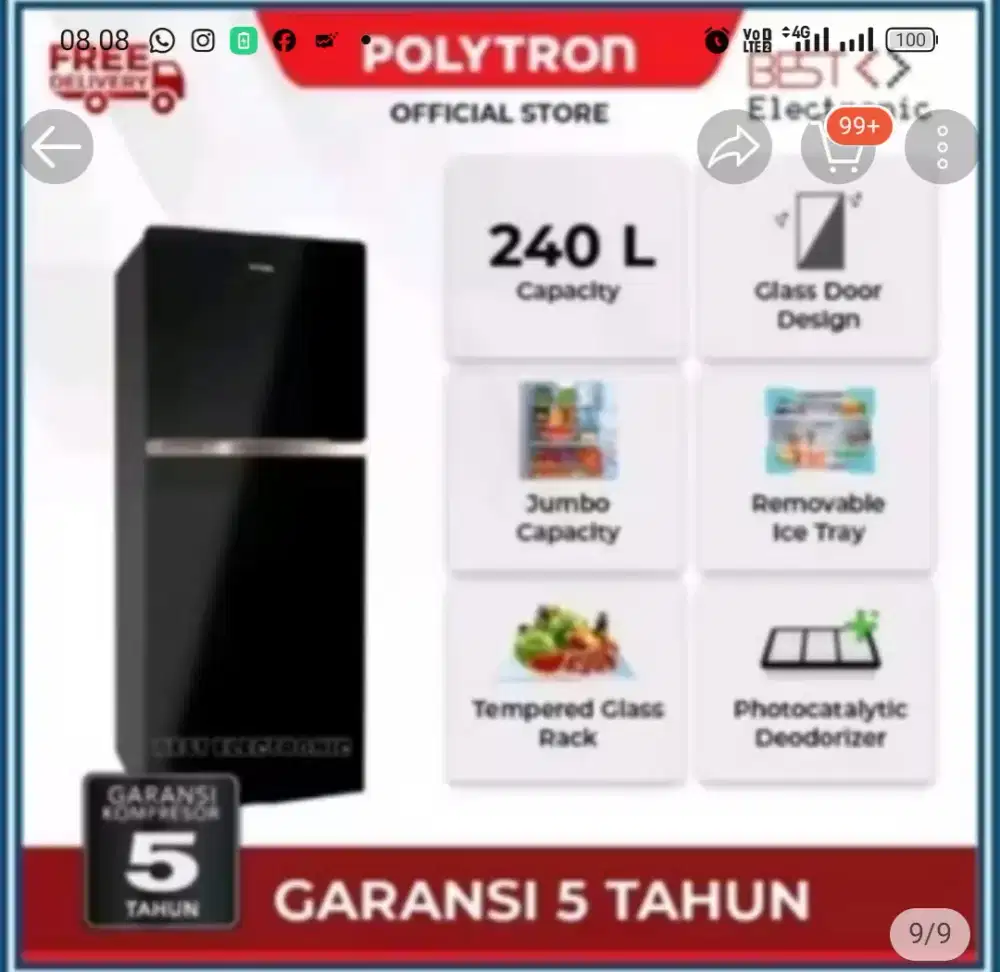 Dijual Kulkas Inverter Second