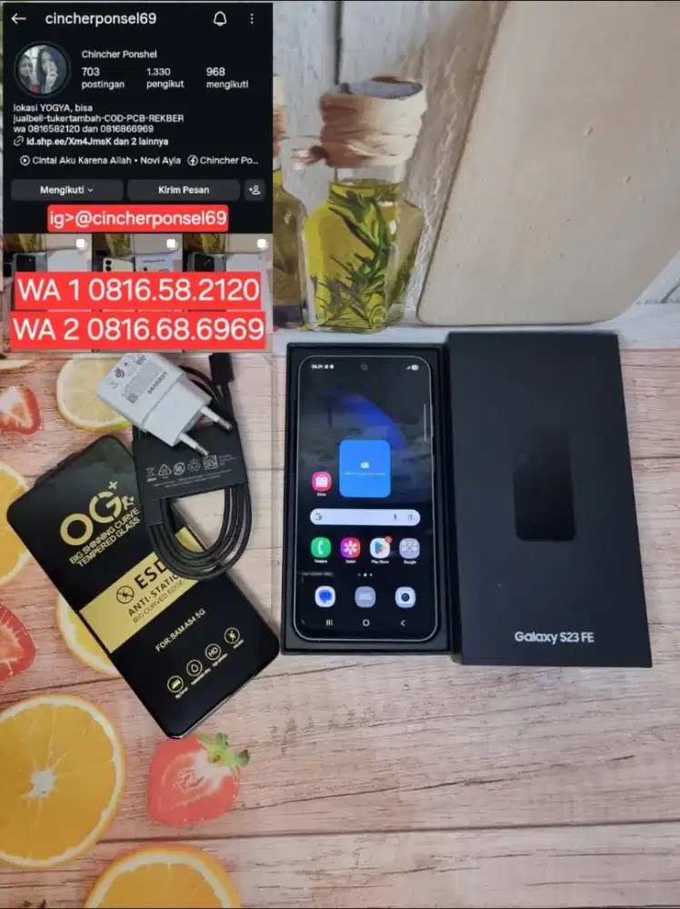 Jual hp likenew tangan pertama samsung S23 fe 8/256 super istimewa
