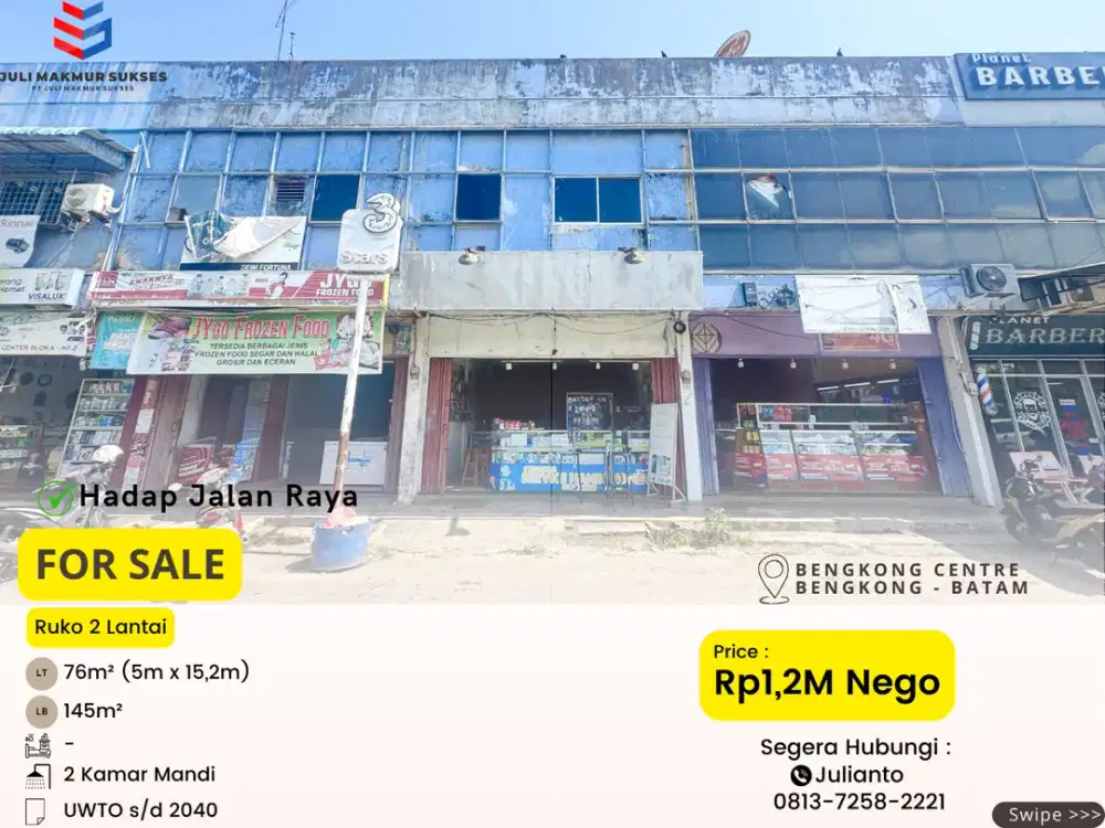 Dijual Ruko 2 Lantai Hadap Jalan Raya di Bengkong Centre Batam