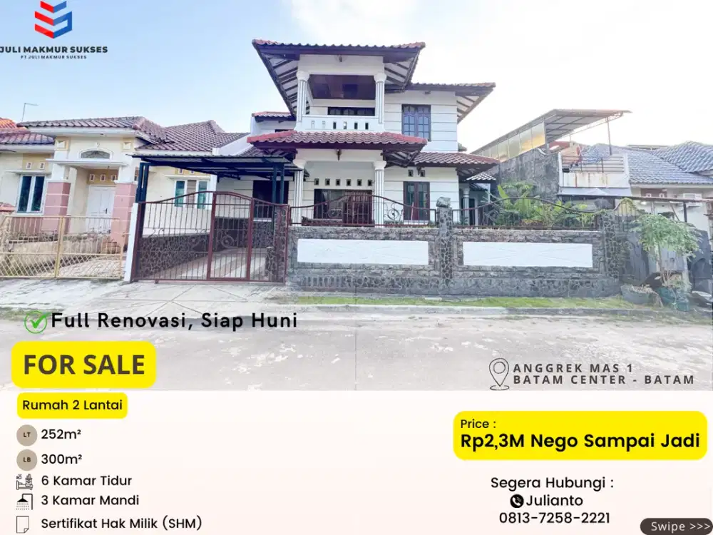 Dijual Rumah 2 Lantai Full Renovasi di Anggrek Mas 1 Batam Center