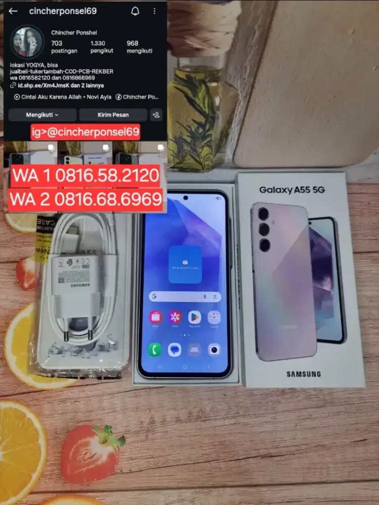 HP likenew samsung A55 5G 8/256 supermulus grns resmi  free ADAPTOR