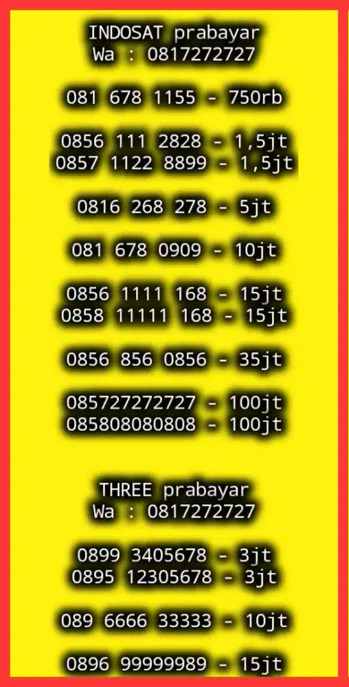 NOMOR CANTIK INDOSAT n THREE