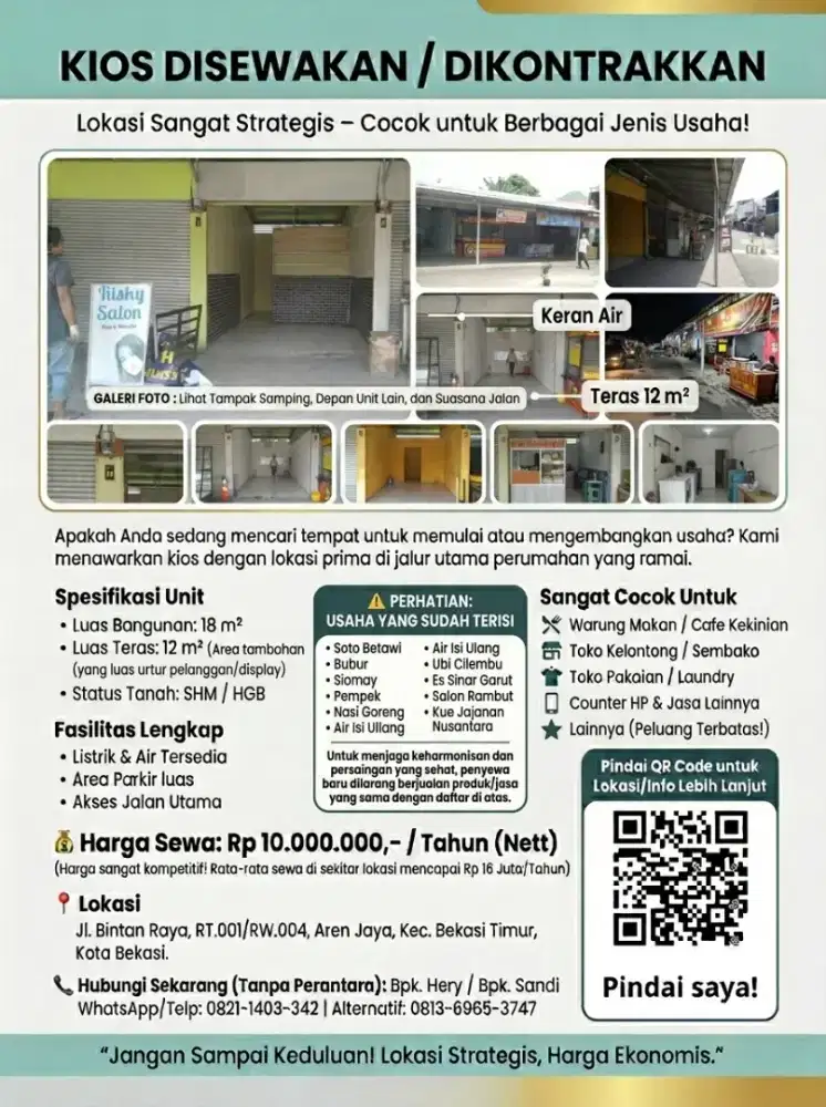 ​DISEWAKAN: KIOS STRATEGIS DI JALUR UTAMA – HARGA DI BAWAH PASAR!