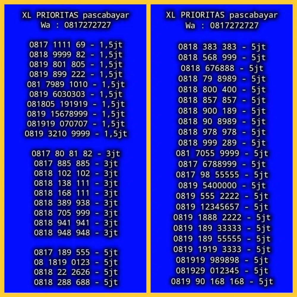 NOMOR CANTIK XL PRIORITAS PASCABAYAR