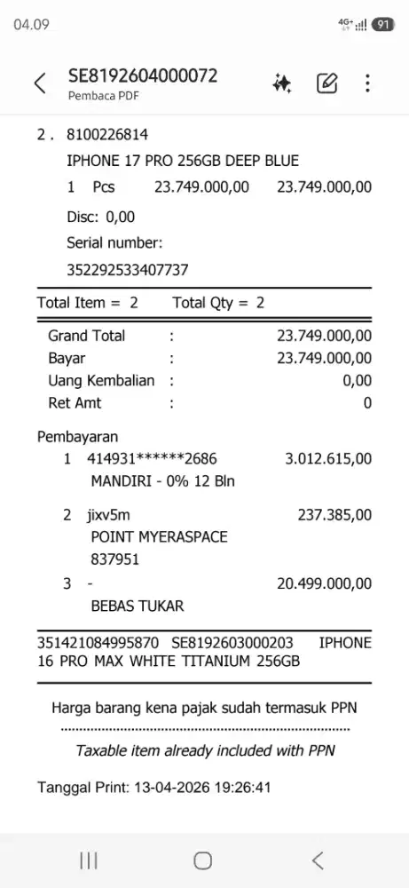 Iphone 17 pro deep blue ibox 256 baru buka segel blm aktivasi
