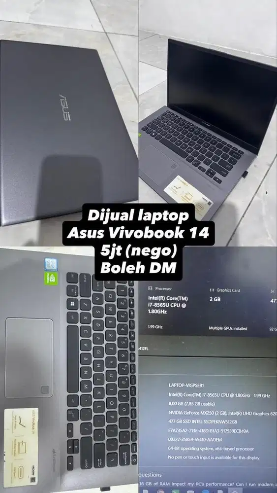 Laptop Asus Vivobook 14 harga 5.000.000 (nego)