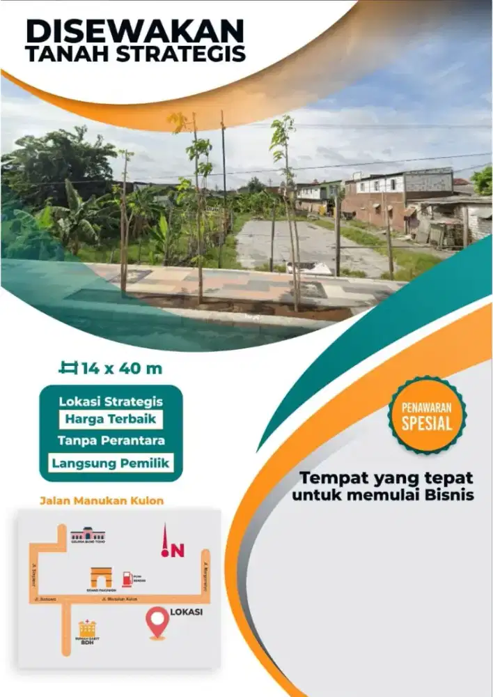 Disewakan tanah strategis nol jalan raya manukan kulon