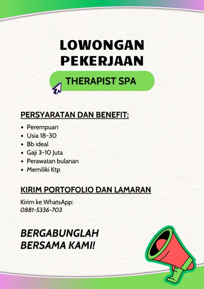 Lowongan Pekerjaan Therapist Khusus Wanita