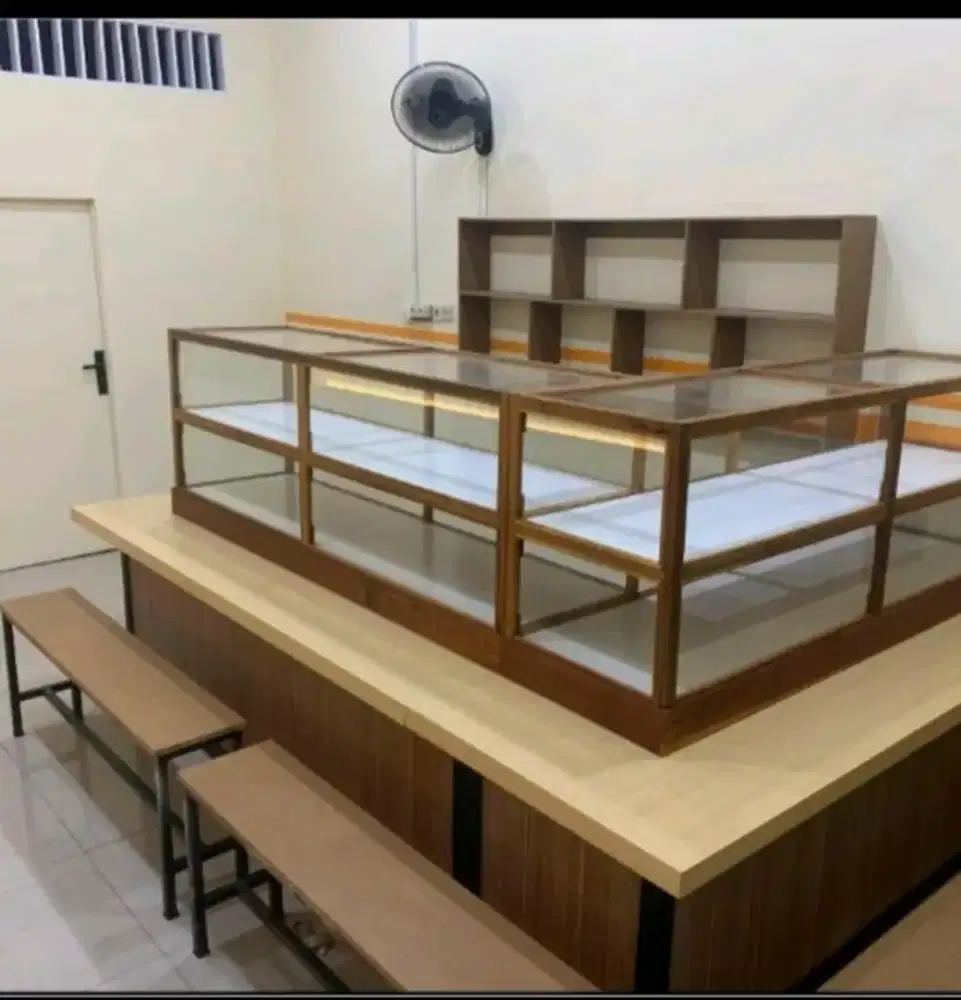 Meja warteg + etalase kayu