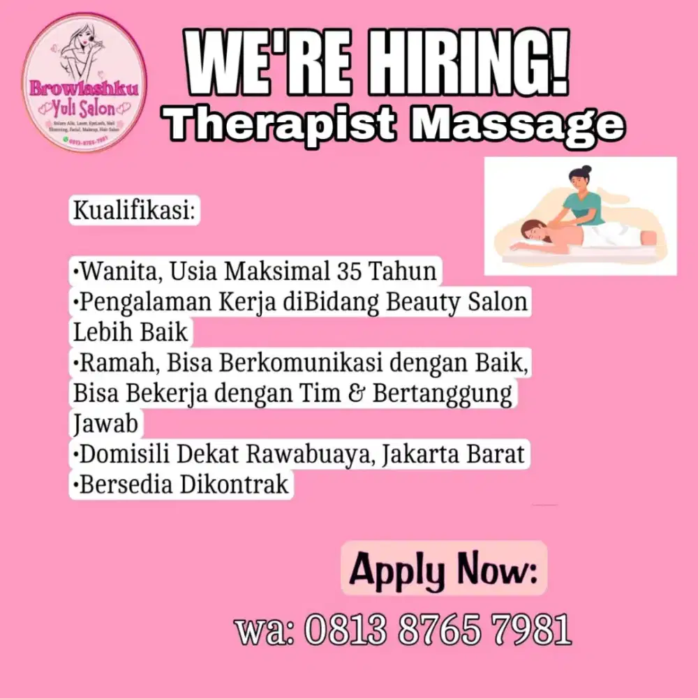 Lowongan Beautician & Therapist Massage