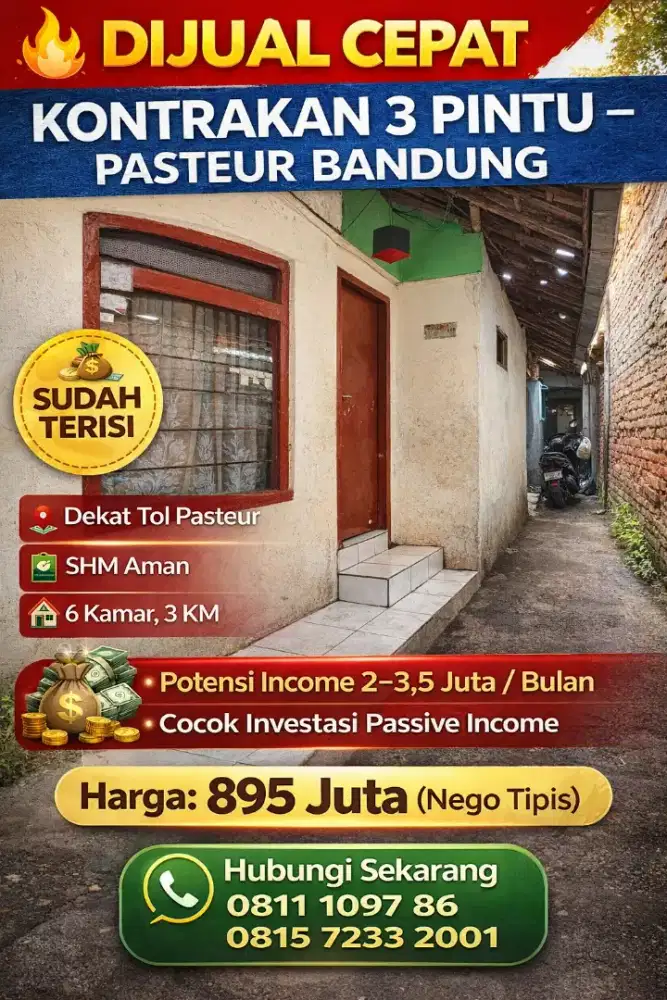 Dijual cepat, kontrakan 3 pintu di Pasteur bandung895