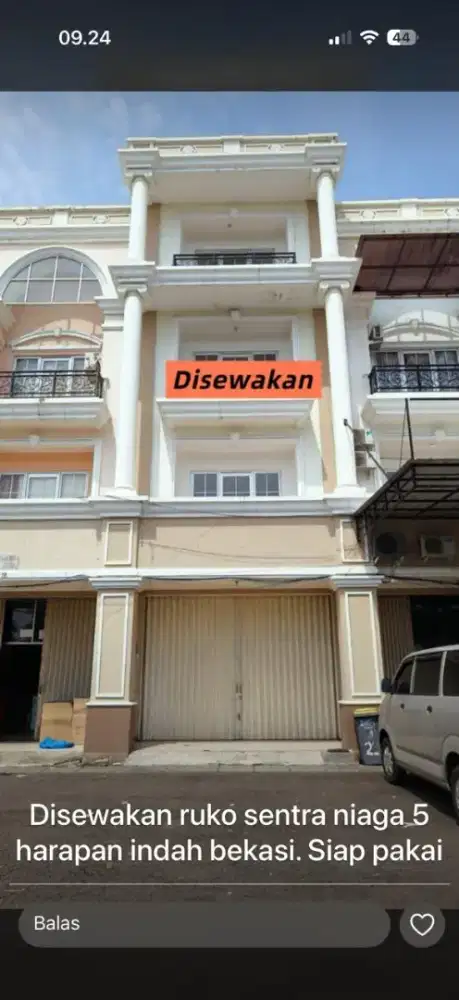 Disewakan Ruko 4 Lantai Di Sentra Niaga Harapan Indah