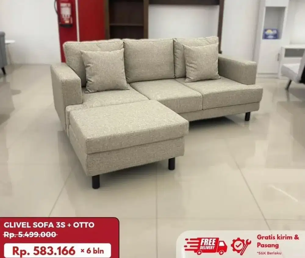 Glivel sofa L ruangan tamu