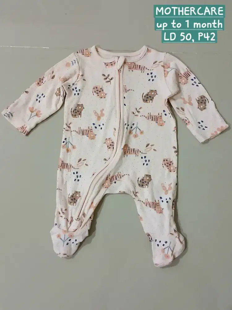 Baju tidur bayi Cats Zip-up Sleepsuit up to 1 month,preloved