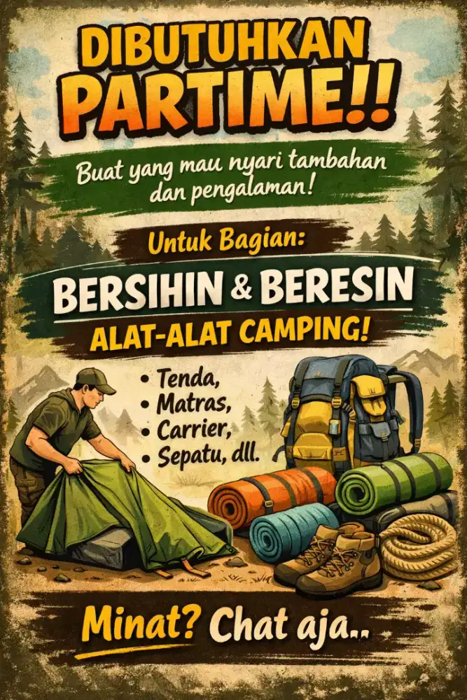 Di cari karyawan untuk kerja di rental alat camping