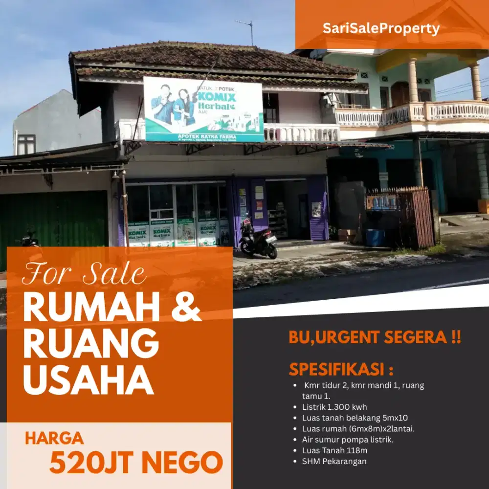 DIJUAL MURAH RUMAH + RUKO LOKASI STRATEGIS NGABLAK TURI SLEMAN