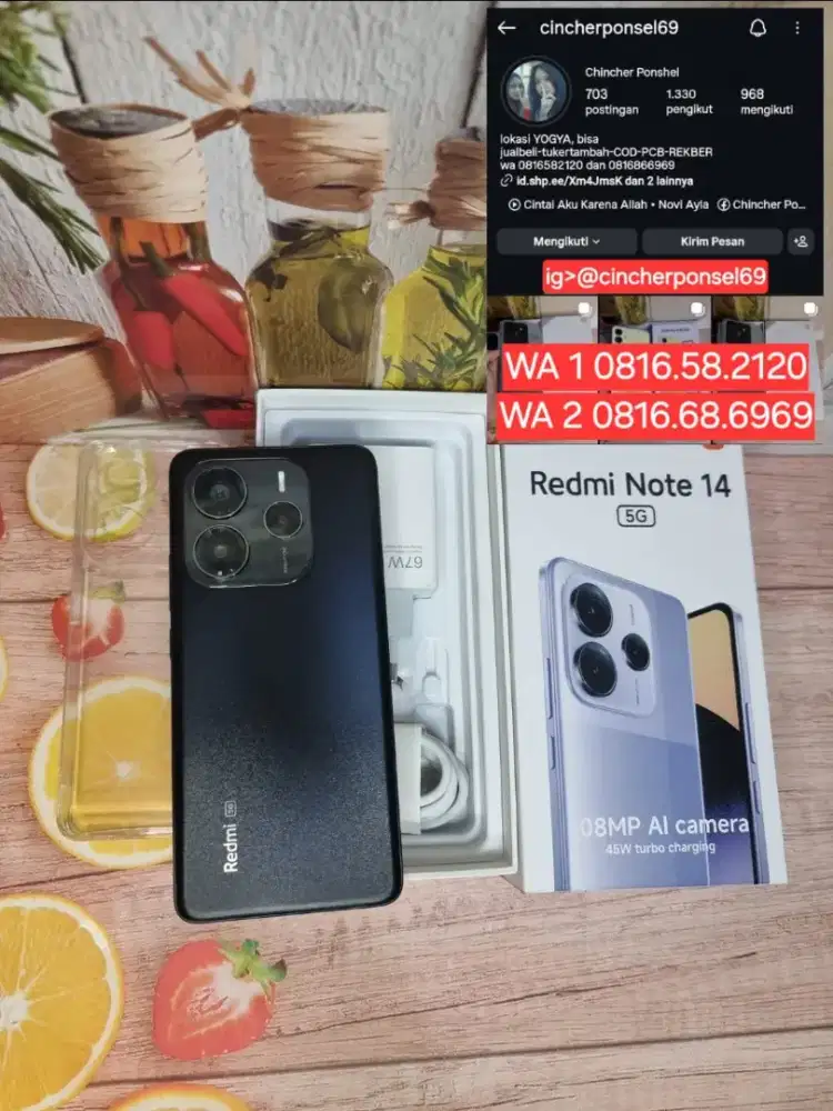 hp likenew REDMI NOTE 14 5G 8/256 istimewa grns resmi jalan BH 100%