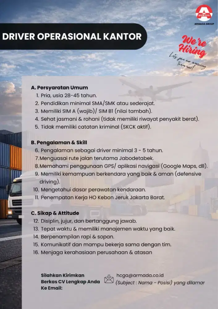 Di Butuhkan Segera DRIVER OPERASIONAL KANTOR
