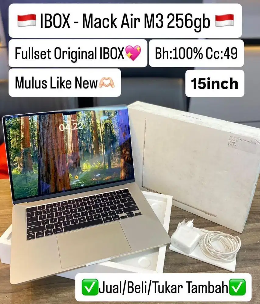 Macbook Air M3 256 Gb 15 Inch Starlight Ibox Bisa cicilan