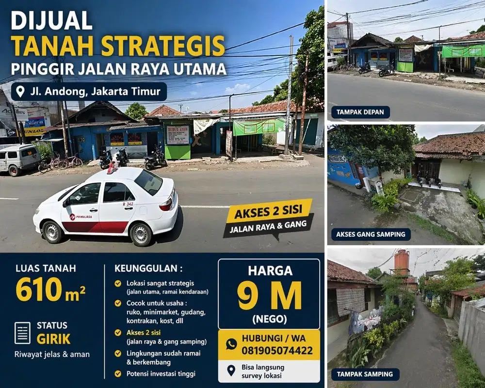Jual tanah pinggir jalan raya utama