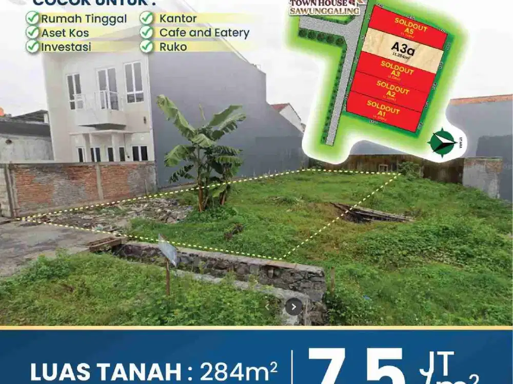 DiJual Kavling 283m2 STRATEGIS pinggir Jalan Sawunggaling Raya Mulawarman Tembalang Semarang