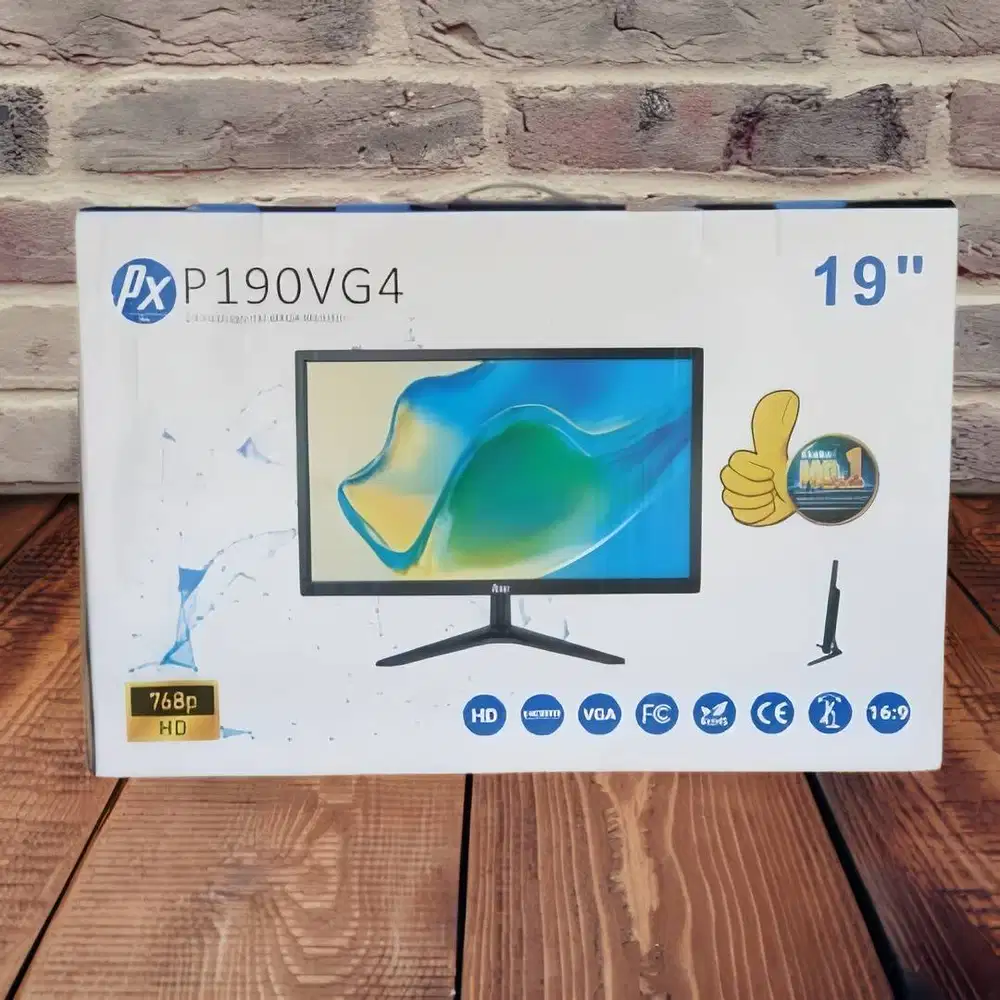 Monitor PX190 VGA layar jernih dan stabil, cocok untuk kasir, kantor