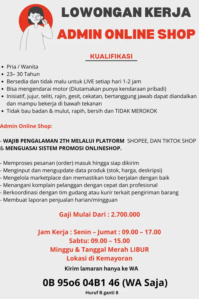 Lowongan Kerja Admin Online shop