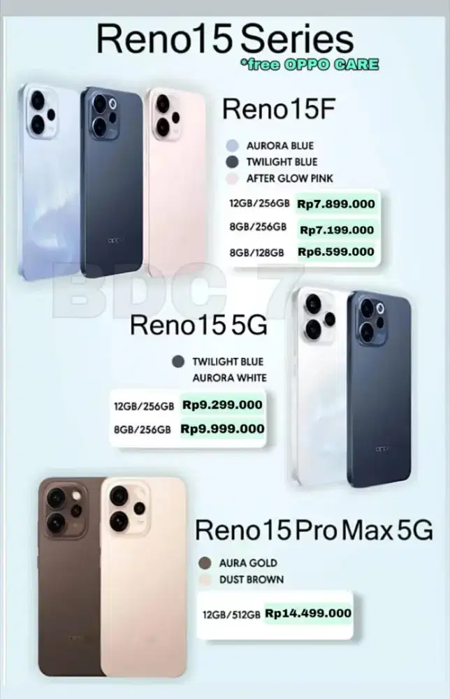 Reno15 F Series Free Oppo Care + Cash back